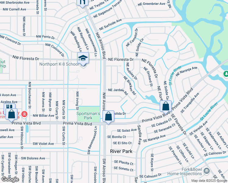 map of restaurants, bars, coffee shops, grocery stores, and more near 110 Northeast Tunison Avenue in Port St. Lucie