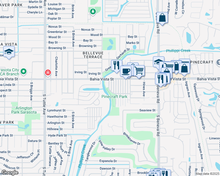 map of restaurants, bars, coffee shops, grocery stores, and more near 1308 File Avenue in Sarasota