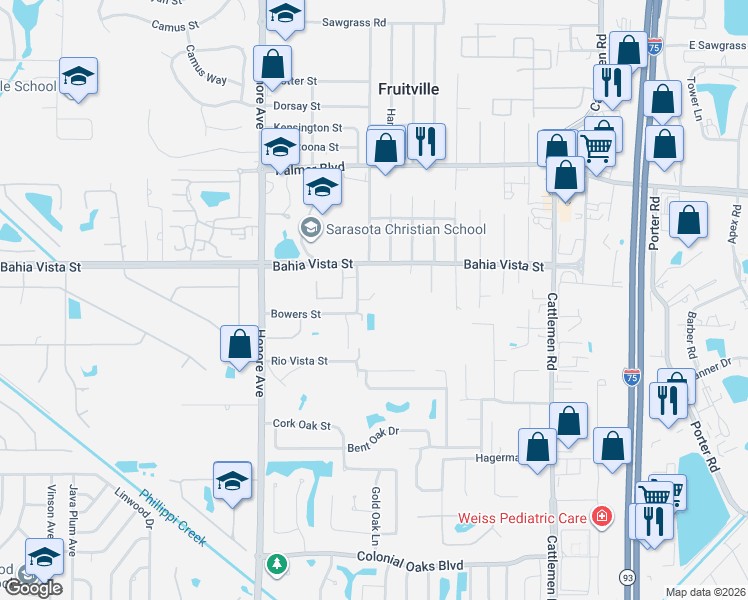 map of restaurants, bars, coffee shops, grocery stores, and more near 1471 Arcadia Ave in Sarasota