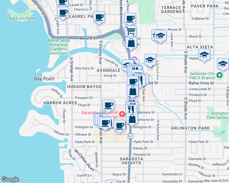 map of restaurants, bars, coffee shops, grocery stores, and more near 1217 Holly Fern Lane in Sarasota