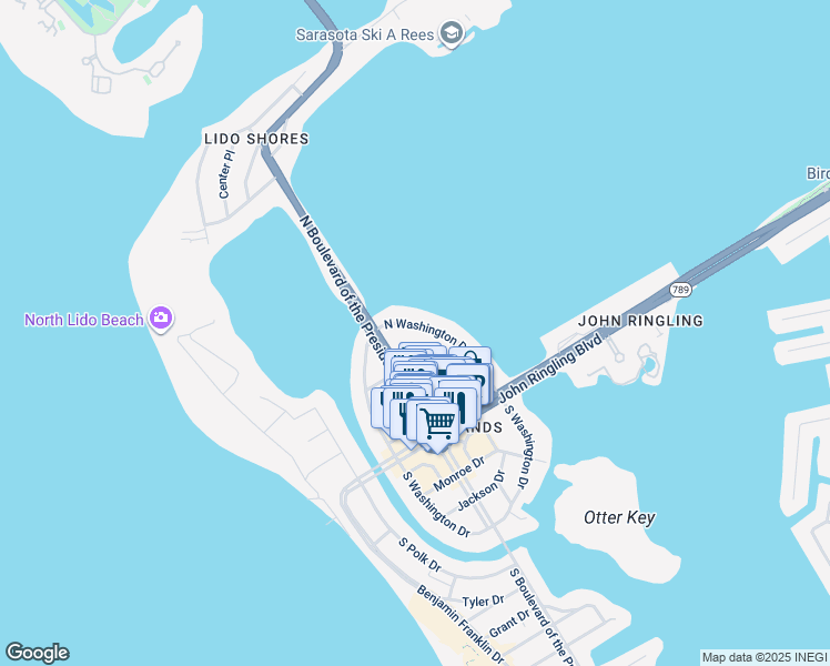 map of restaurants, bars, coffee shops, grocery stores, and more near 204 North Washington Drive in Sarasota