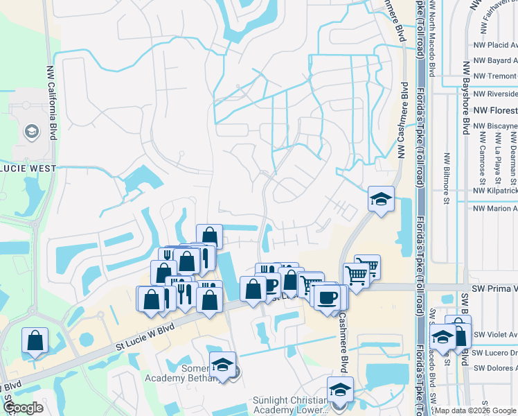 map of restaurants, bars, coffee shops, grocery stores, and more near 679 Northwest San Remo Circle in Port St. Lucie