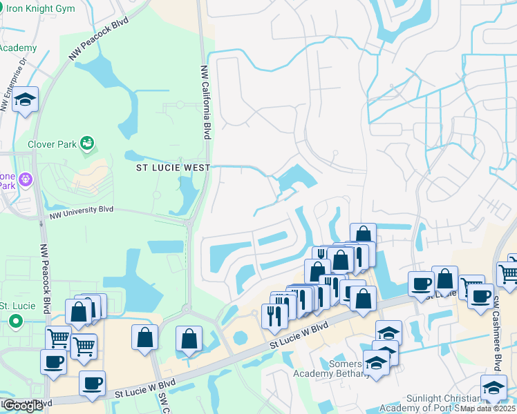 map of restaurants, bars, coffee shops, grocery stores, and more near 432 Northwest Lismore Lane in Port St. Lucie