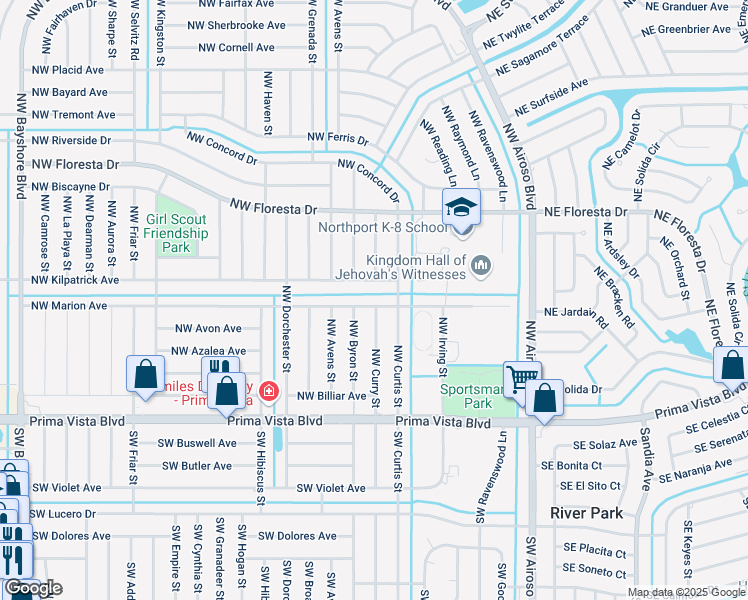 map of restaurants, bars, coffee shops, grocery stores, and more near 335 NW Marion Ave in Port St Lucie