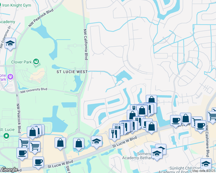 map of restaurants, bars, coffee shops, grocery stores, and more near 432 Northwest Lismore Lane in Port St. Lucie