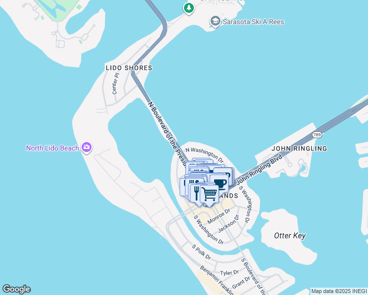 map of restaurants, bars, coffee shops, grocery stores, and more near 276 North Washington Drive in Sarasota