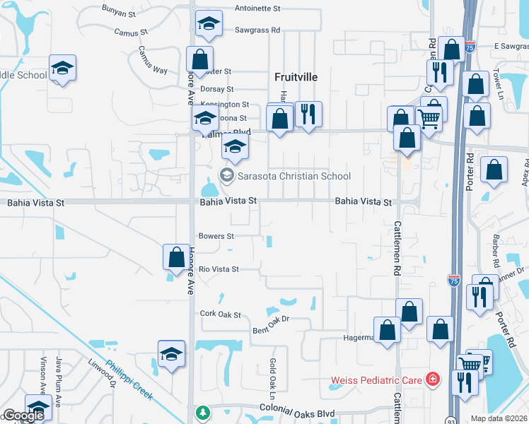map of restaurants, bars, coffee shops, grocery stores, and more near 1255 Arcadia Ave in Sarasota