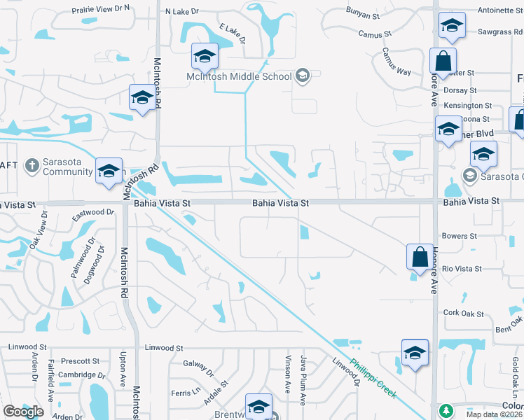 map of restaurants, bars, coffee shops, grocery stores, and more near 4605 Stone Ridge Trail in Sarasota