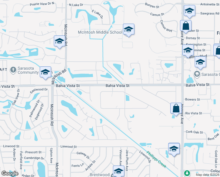 map of restaurants, bars, coffee shops, grocery stores, and more near 4605 Stone Ridge Trail in Sarasota