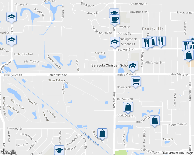 map of restaurants, bars, coffee shops, grocery stores, and more near 4940 Hidden Oaks Lane in Sarasota