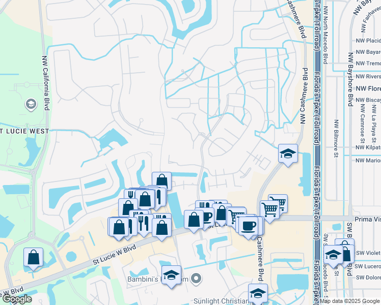 map of restaurants, bars, coffee shops, grocery stores, and more near 679 Northwest San Remo Circle in Port St. Lucie