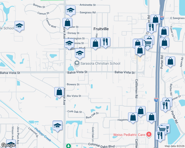 map of restaurants, bars, coffee shops, grocery stores, and more near 1255 Arcadia Avenue in Sarasota