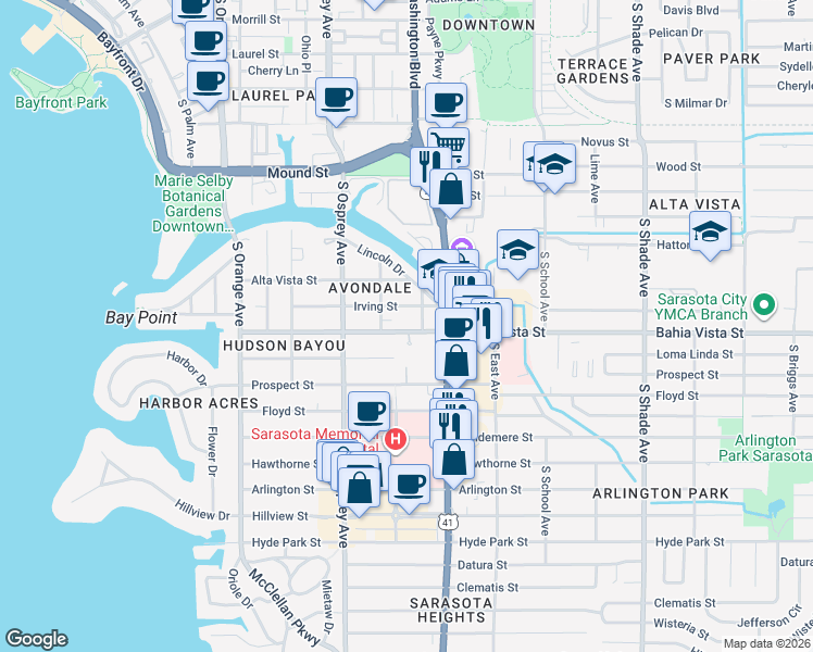 map of restaurants, bars, coffee shops, grocery stores, and more near 1217 Holly Fern Lane in Sarasota