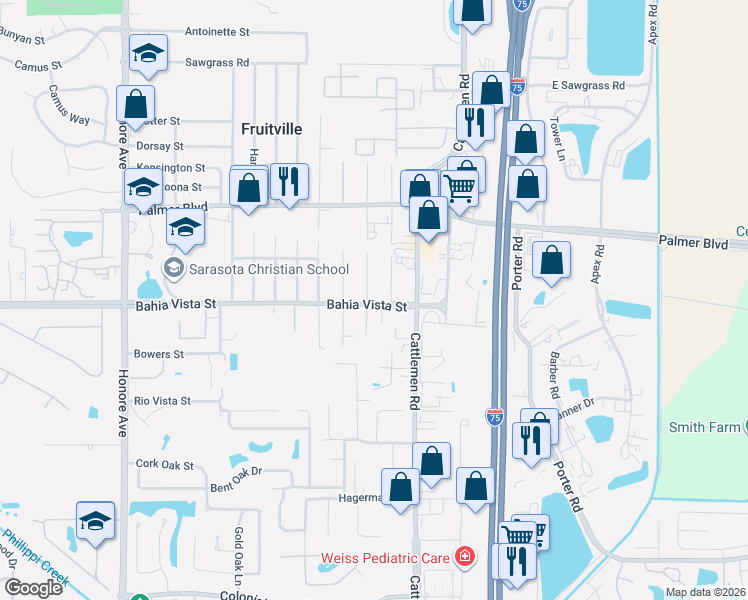 map of restaurants, bars, coffee shops, grocery stores, and more near 1101 Coleman Avenue in Sarasota