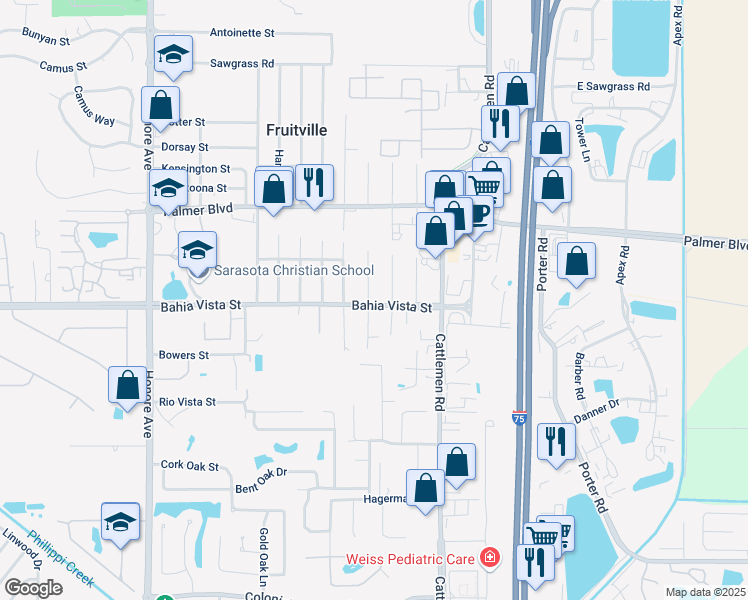 map of restaurants, bars, coffee shops, grocery stores, and more near 1094 Bacon Avenue in Sarasota