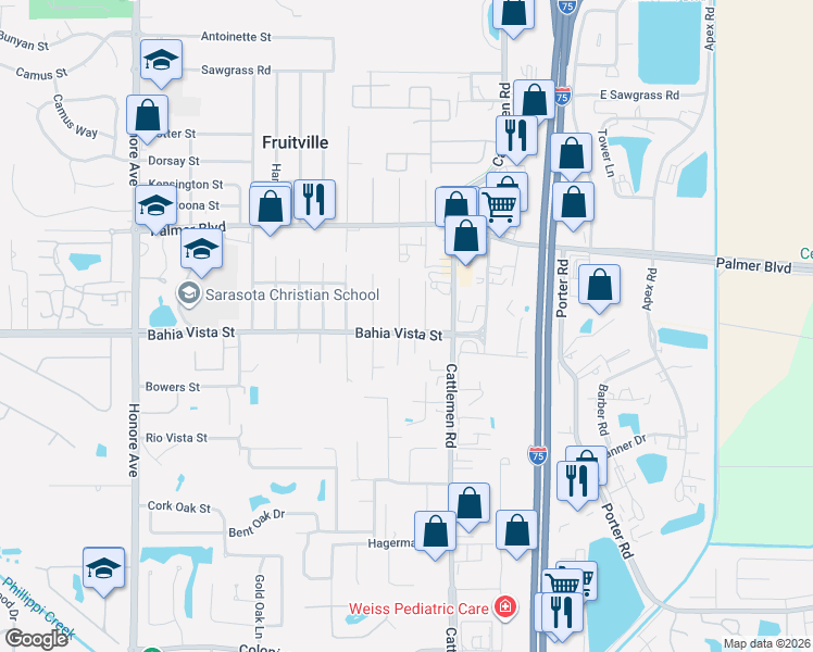 map of restaurants, bars, coffee shops, grocery stores, and more near 1101 Coleman Avenue in Sarasota