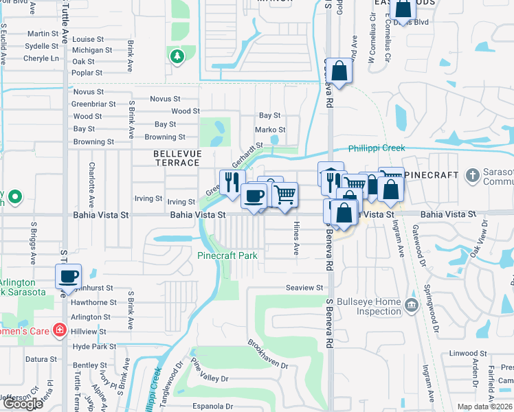 map of restaurants, bars, coffee shops, grocery stores, and more near 1027 Kaufman Avenue in Sarasota