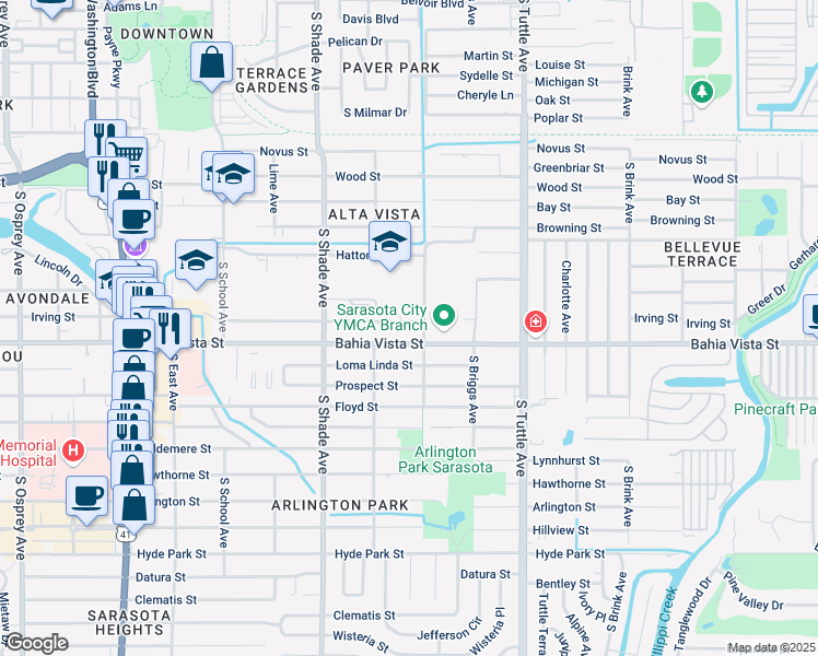 map of restaurants, bars, coffee shops, grocery stores, and more near 2586 Tami Sola Street in Sarasota