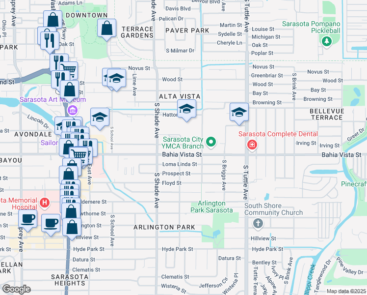 map of restaurants, bars, coffee shops, grocery stores, and more near 2526 Tami Sola Street in Sarasota
