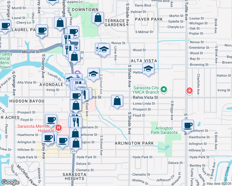 map of restaurants, bars, coffee shops, grocery stores, and more near 2296 Tami Sola Street in Sarasota
