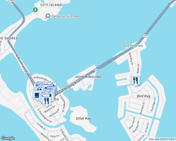 map of restaurants, bars, coffee shops, grocery stores, and more near 775 Florida 789 in Sarasota