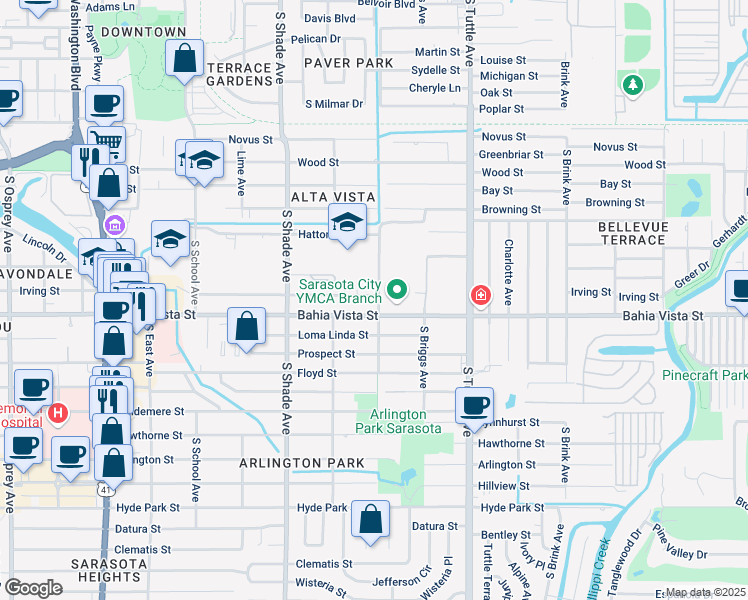 map of restaurants, bars, coffee shops, grocery stores, and more near 2586 Tami Sola Street in Sarasota