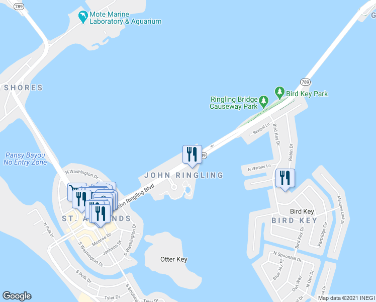 map of restaurants, bars, coffee shops, grocery stores, and more near 775 Florida 789 in Sarasota
