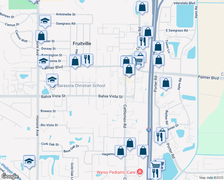 map of restaurants, bars, coffee shops, grocery stores, and more near 1101 Coleman Avenue in Sarasota