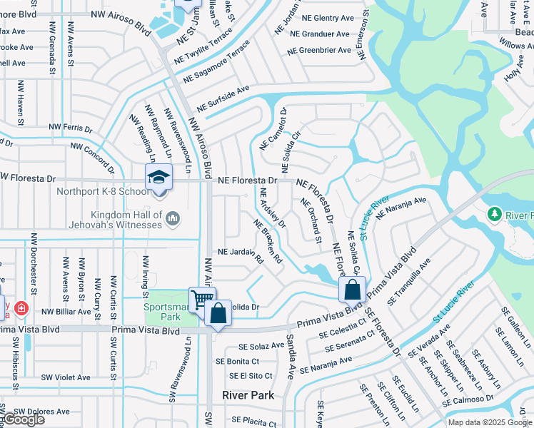 map of restaurants, bars, coffee shops, grocery stores, and more near 322 Northeast Ardsley Drive in Port St. Lucie