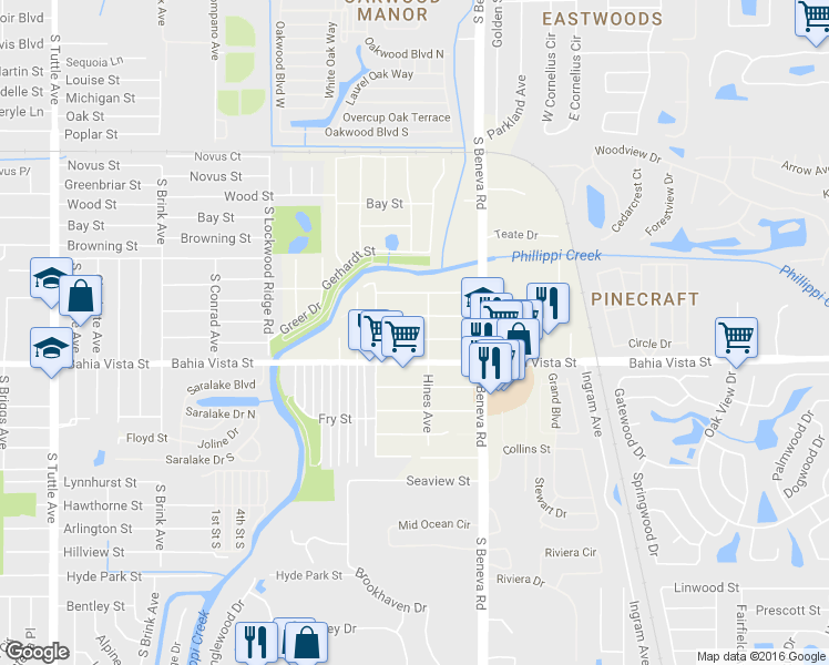 map of restaurants, bars, coffee shops, grocery stores, and more near 3465 Birky Street in Sarasota
