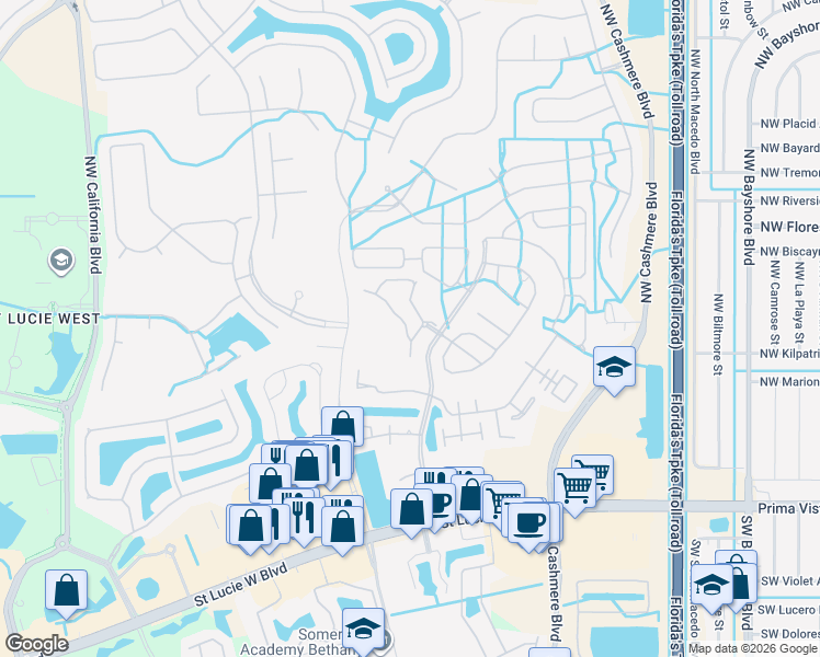 map of restaurants, bars, coffee shops, grocery stores, and more near 702 Northwest San Remo Circle in Port St. Lucie