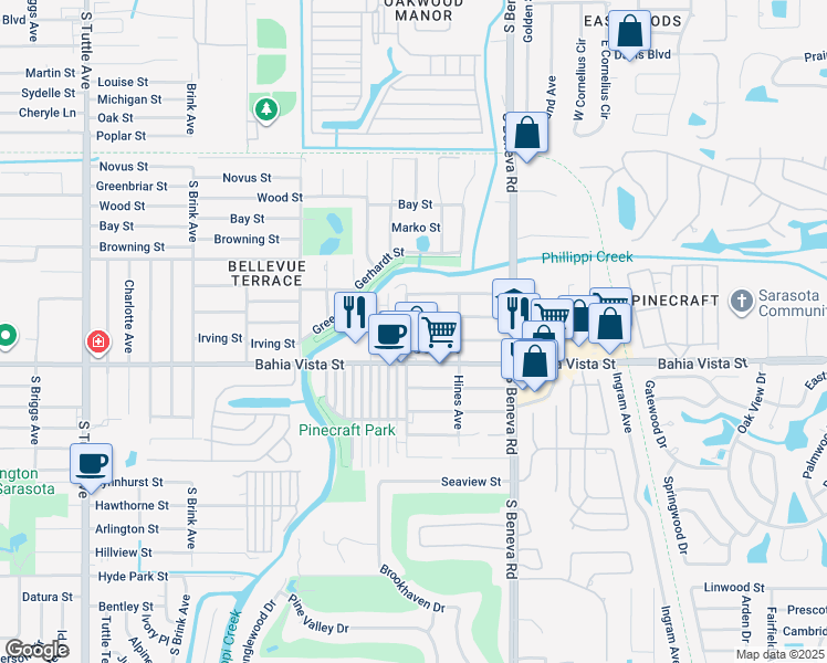 map of restaurants, bars, coffee shops, grocery stores, and more near 1027 Kaufman Avenue in Sarasota
