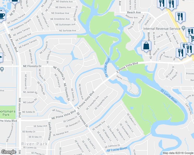 map of restaurants, bars, coffee shops, grocery stores, and more near 193 Northeast Caprona Avenue in Port St. Lucie