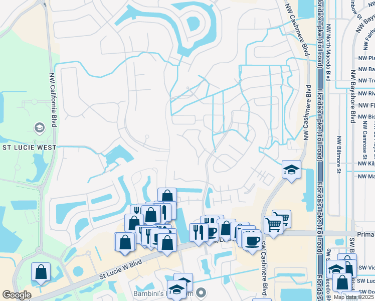 map of restaurants, bars, coffee shops, grocery stores, and more near 629 Northwest San Remo Circle in Port St. Lucie