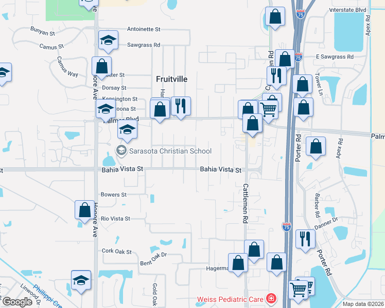 map of restaurants, bars, coffee shops, grocery stores, and more near 1050 Hancock Avenue in Sarasota