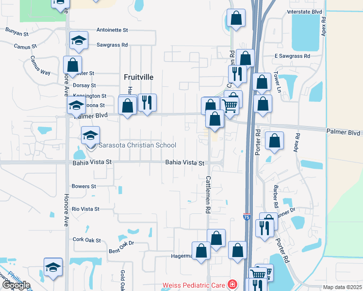 map of restaurants, bars, coffee shops, grocery stores, and more near 1101 Coleman Avenue in Sarasota