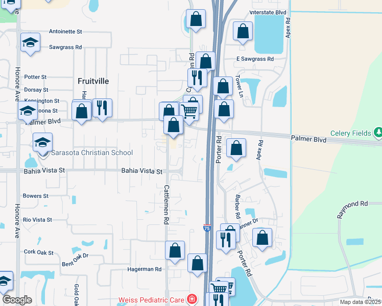 map of restaurants, bars, coffee shops, grocery stores, and more near 5921 Porter Way in Sarasota