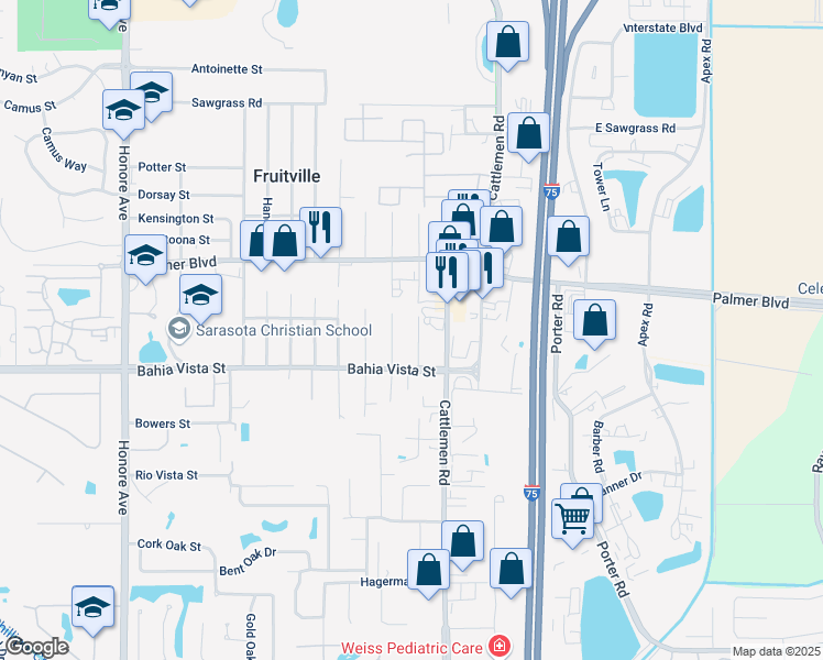 map of restaurants, bars, coffee shops, grocery stores, and more near 1023 Jakl Avenue in Sarasota