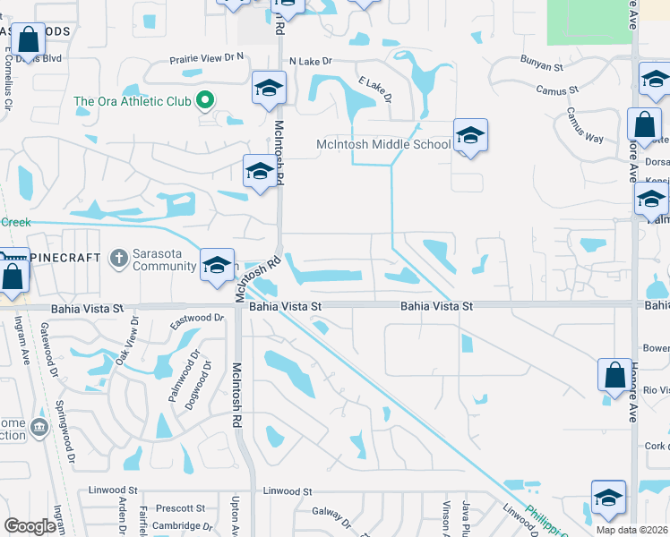 map of restaurants, bars, coffee shops, grocery stores, and more near 4461 Robin Hood Trail in Sarasota