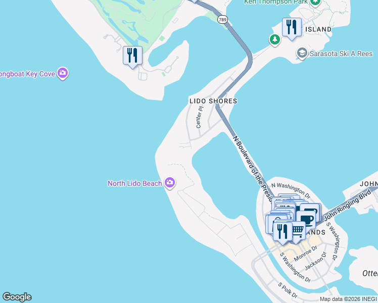 map of restaurants, bars, coffee shops, grocery stores, and more near 150 Morningside Drive in Sarasota