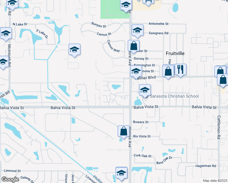 map of restaurants, bars, coffee shops, grocery stores, and more near 5250 Manz Place in Sarasota