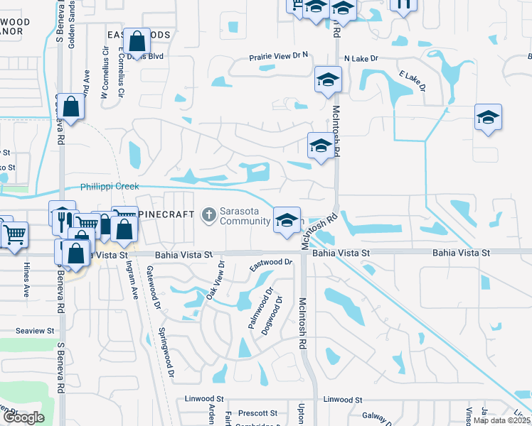 map of restaurants, bars, coffee shops, grocery stores, and more near 1049 Bahia Vista Court in Sarasota