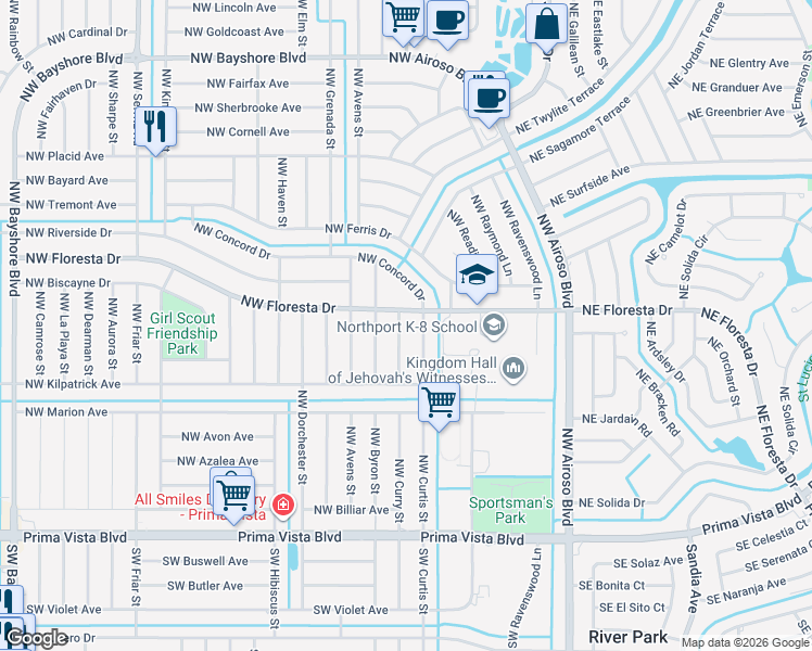 map of restaurants, bars, coffee shops, grocery stores, and more near 374 Northwest Curry Street in Port St. Lucie