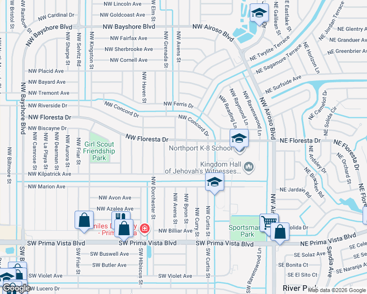 map of restaurants, bars, coffee shops, grocery stores, and more near 366 Northwest Byron Street in Port St. Lucie
