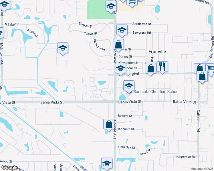 map of restaurants, bars, coffee shops, grocery stores, and more near 5250 Manz Place in Sarasota