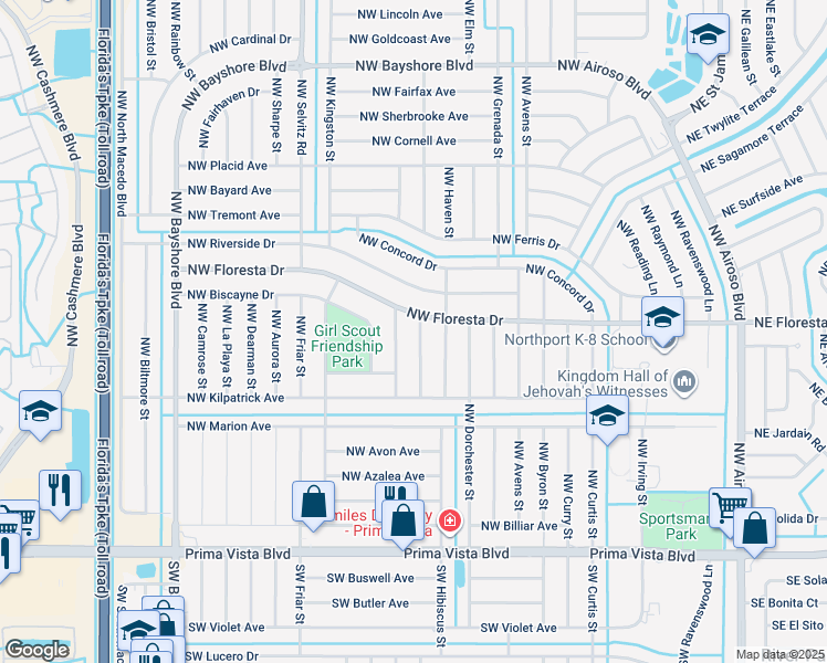 map of restaurants, bars, coffee shops, grocery stores, and more near 372 Northwest Hogan Street in Port St. Lucie