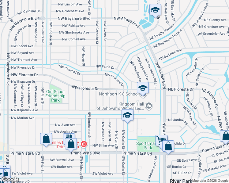 map of restaurants, bars, coffee shops, grocery stores, and more near 374 Northwest Curry Street in Port St. Lucie