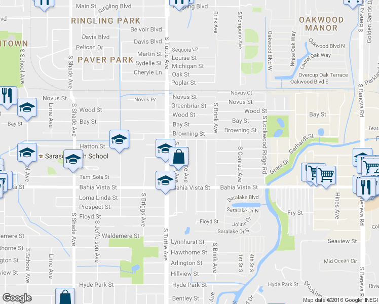 map of restaurants, bars, coffee shops, grocery stores, and more near 961 Charlotte Avenue in Sarasota