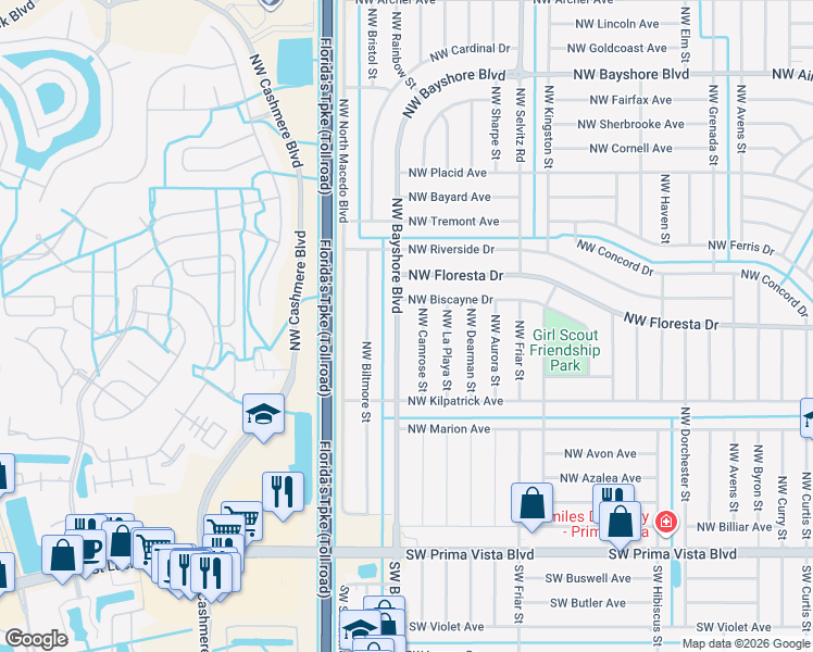 map of restaurants, bars, coffee shops, grocery stores, and more near 359 Northwest Bayshore Boulevard in Port St. Lucie