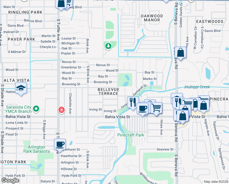 map of restaurants, bars, coffee shops, grocery stores, and more near 3194 Hatton Street in Sarasota